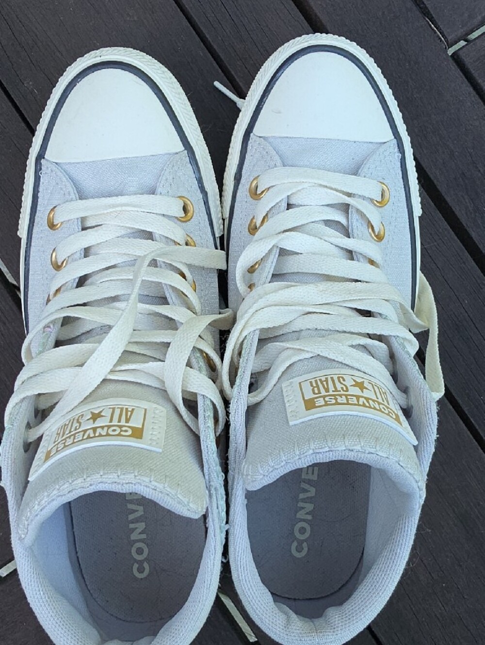 Converse Gray High Top Chuck Taylor Sneakers with Gold Eyelets - Picture 8 of 9